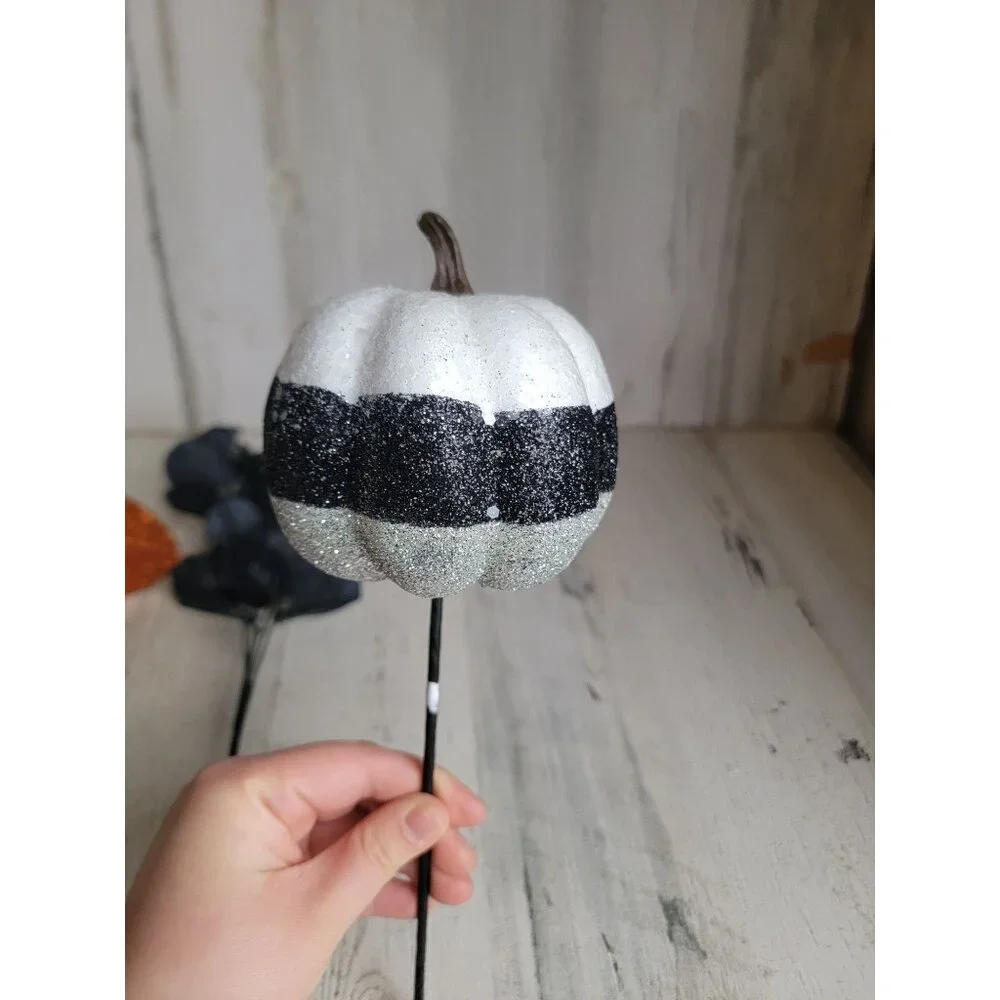 Halloween‎ flower pick witch hat flower Pumpkin set glitter